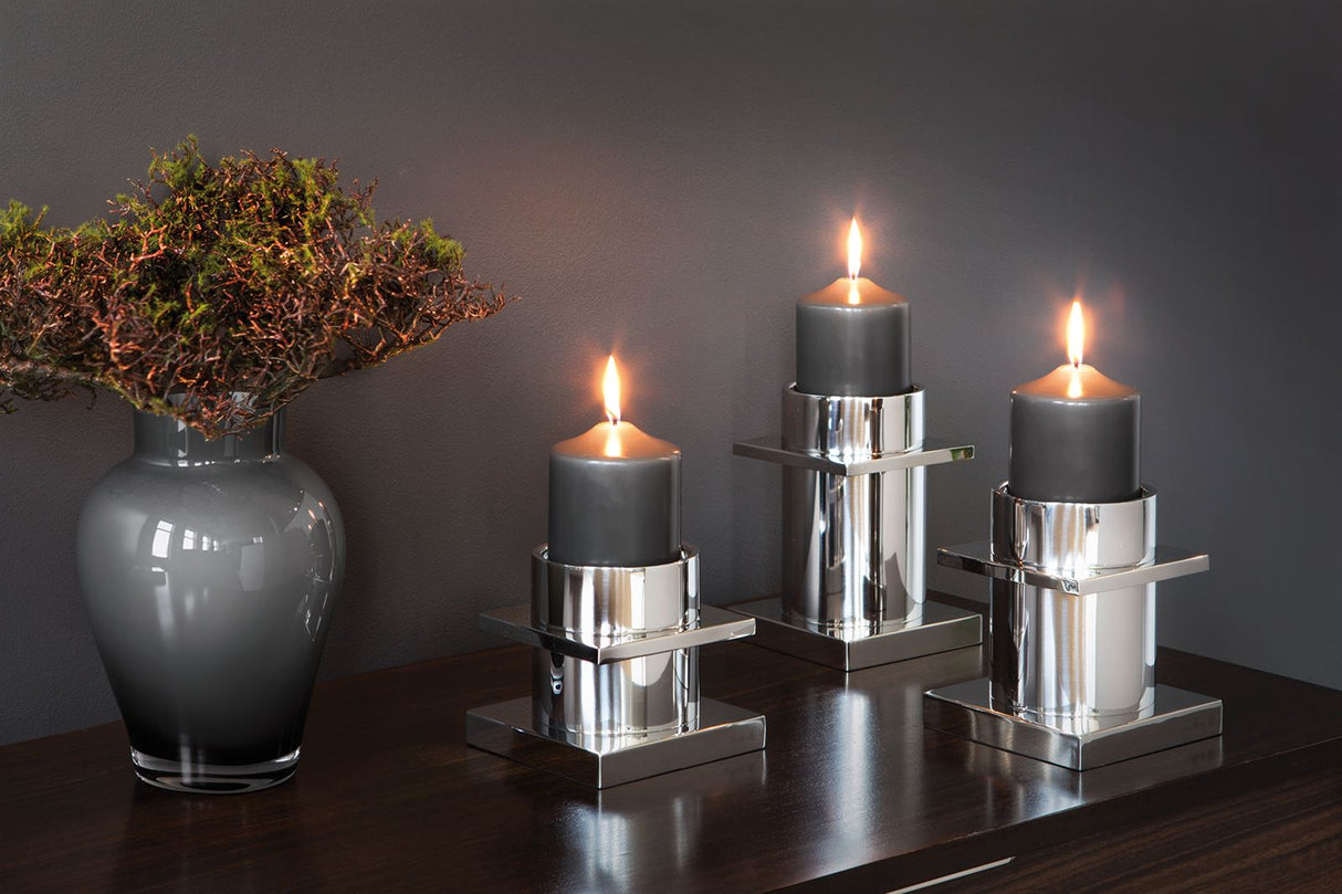 Fink Stumpenkerzenhalter Memphis silberfarben Edelstahl Höhe 15 cm