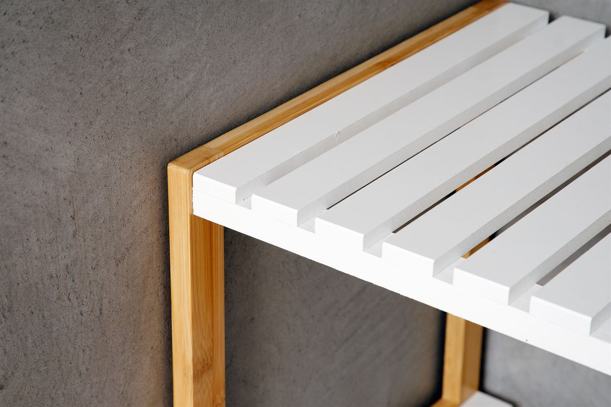 Elbmöbel Badregal Bambus Schuhschrank 3 Ablagen Handtuchregal Holz Regal natur weiß