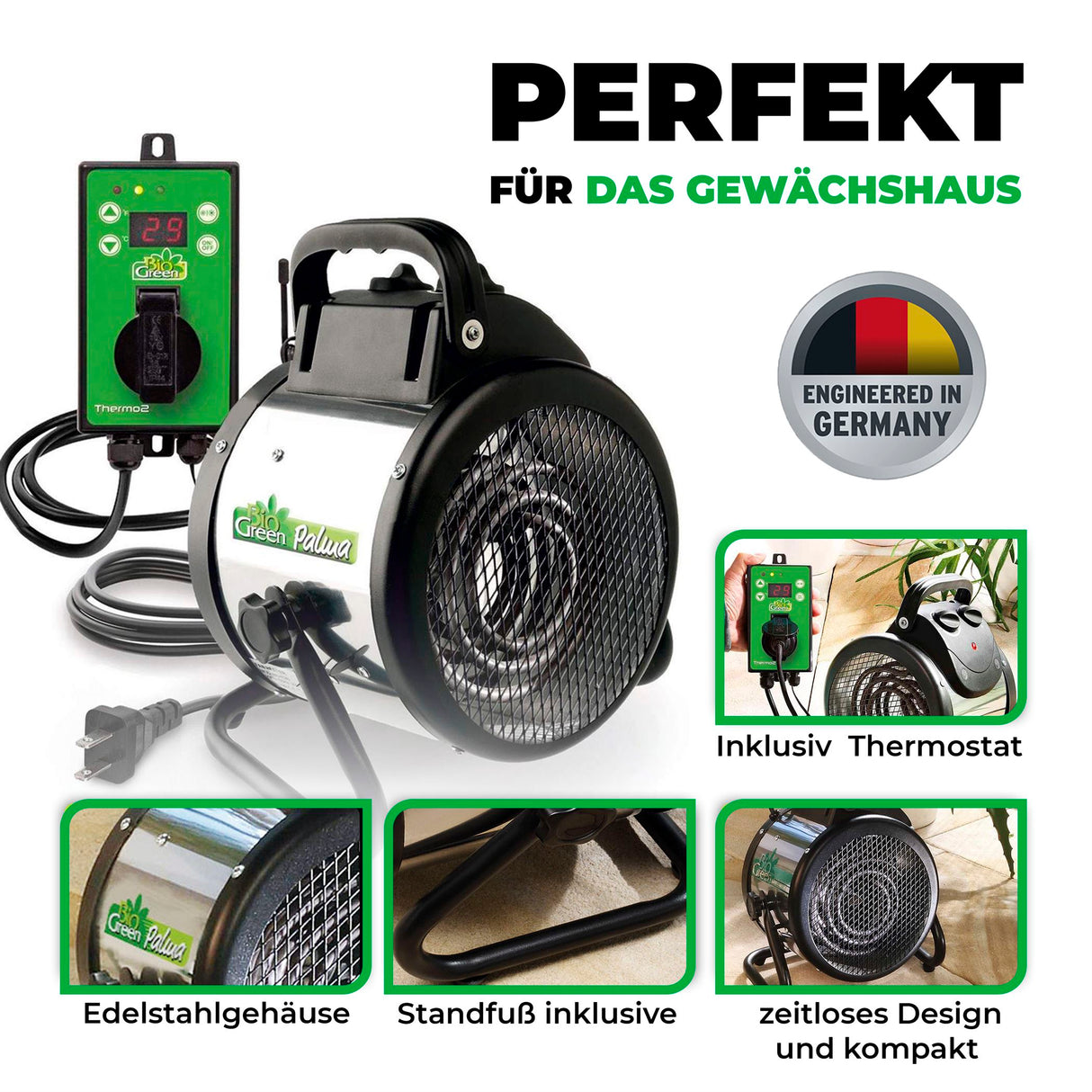 Biogreen Elektrogebläseheizung Palma Heizlüfter (Thermostat Digital)