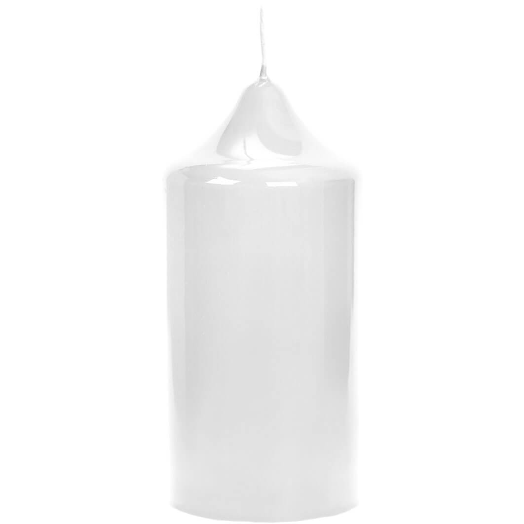 Fink gelackte Stumpenkerze Altar weiß Paraffin Höhe 15 cm