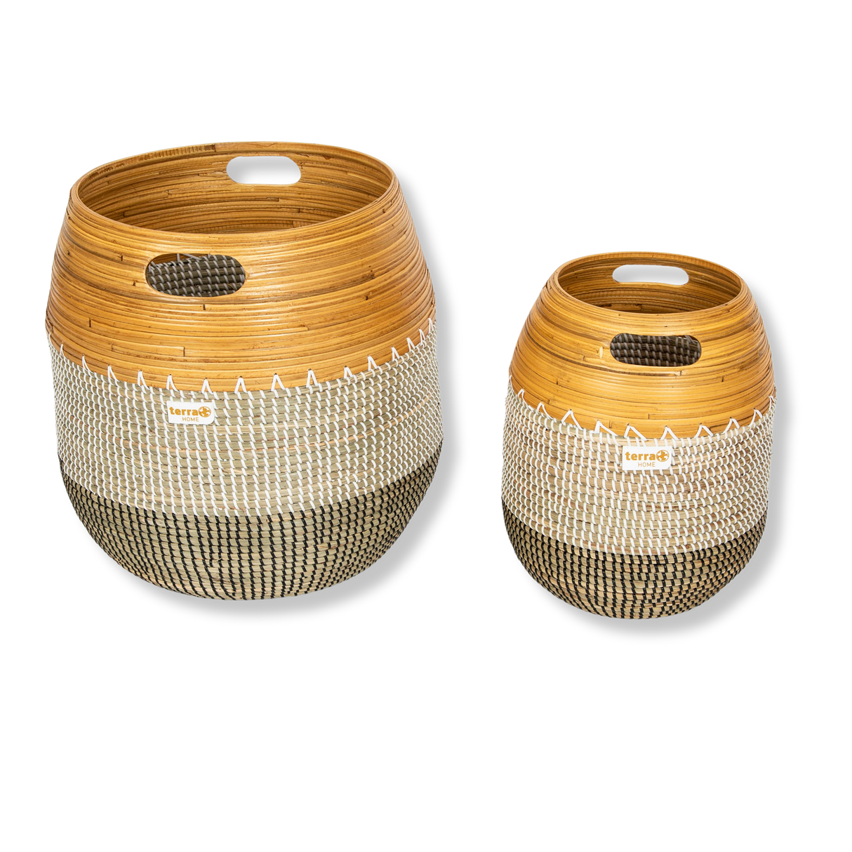 Terra Home Korb Set Seegras Bambus Ø35 und Ø20 schwarz weiß natur
