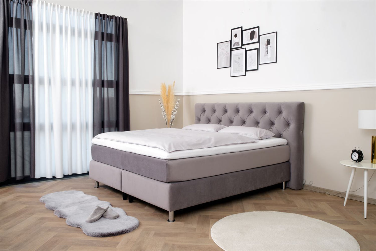 Terra Home Boxspringbett Chesterfield grau, 180x200 cm, H2/H3