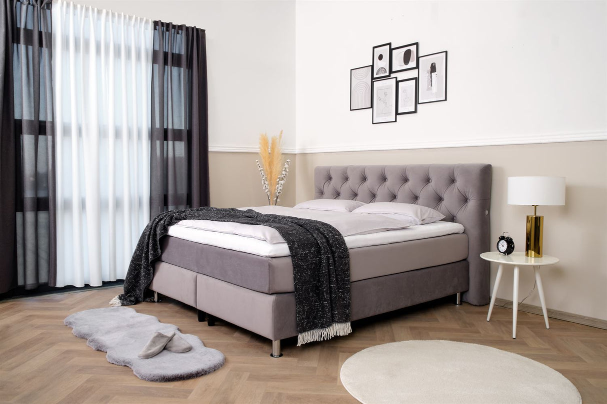 Terra Home Boxspringbett Chesterfield grau, 180x200 cm, H2/H3