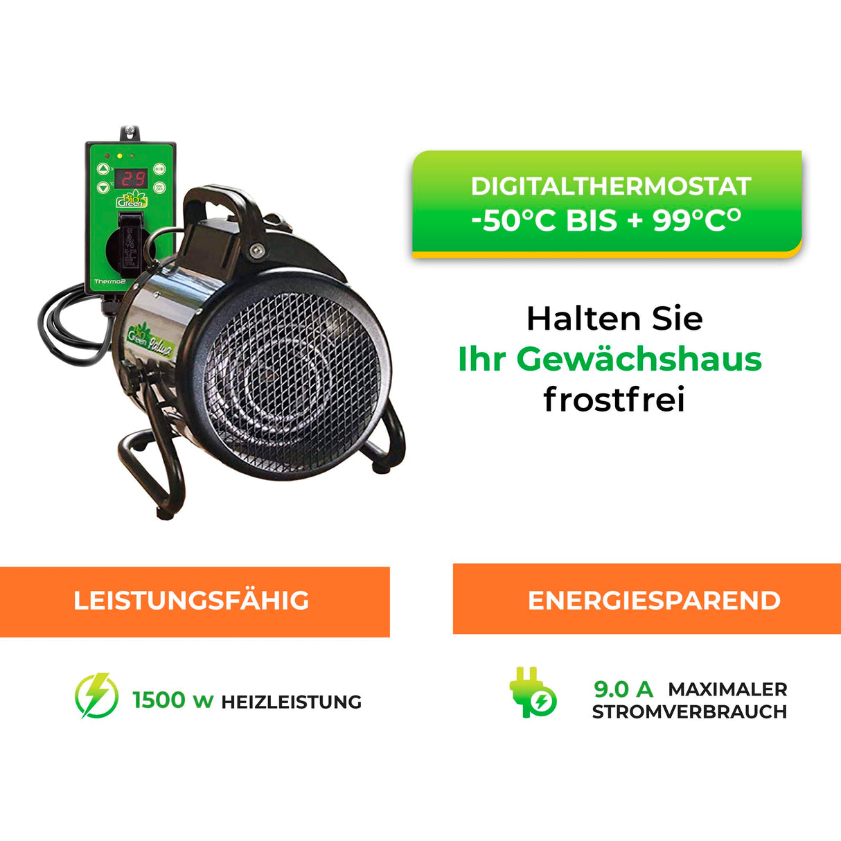 Biogreen Elektrogebläseheizung Palma Heizlüfter (Thermostat Digital)
