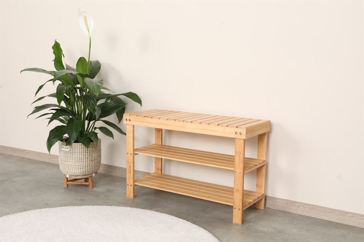 Terra Home Schuhregal Schuhbank Sitzbank Badregal Bambus Garderobenbank Bambusregal