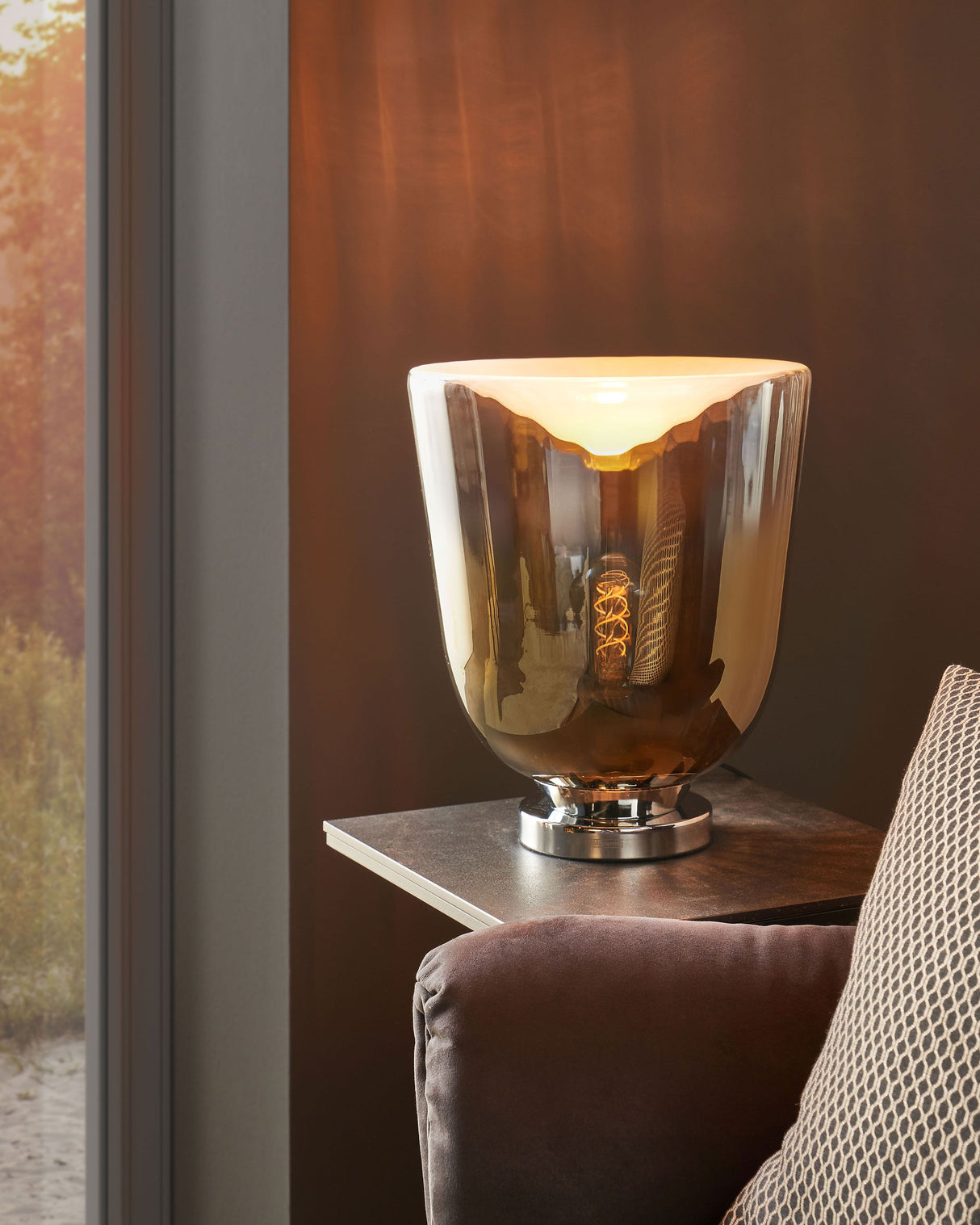 Musterring Tischleuchte Fiori Glas golden Höhe 37 cm