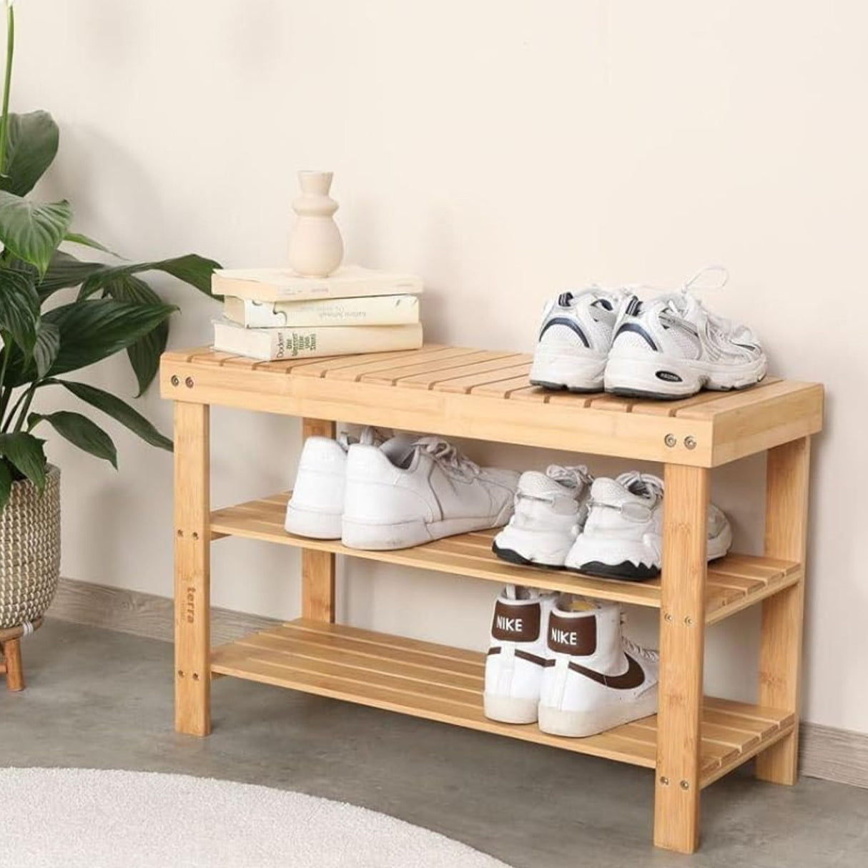 Terra Home Schuhregal Schuhbank Sitzbank Badregal Bambus Garderobenbank Bambusregal