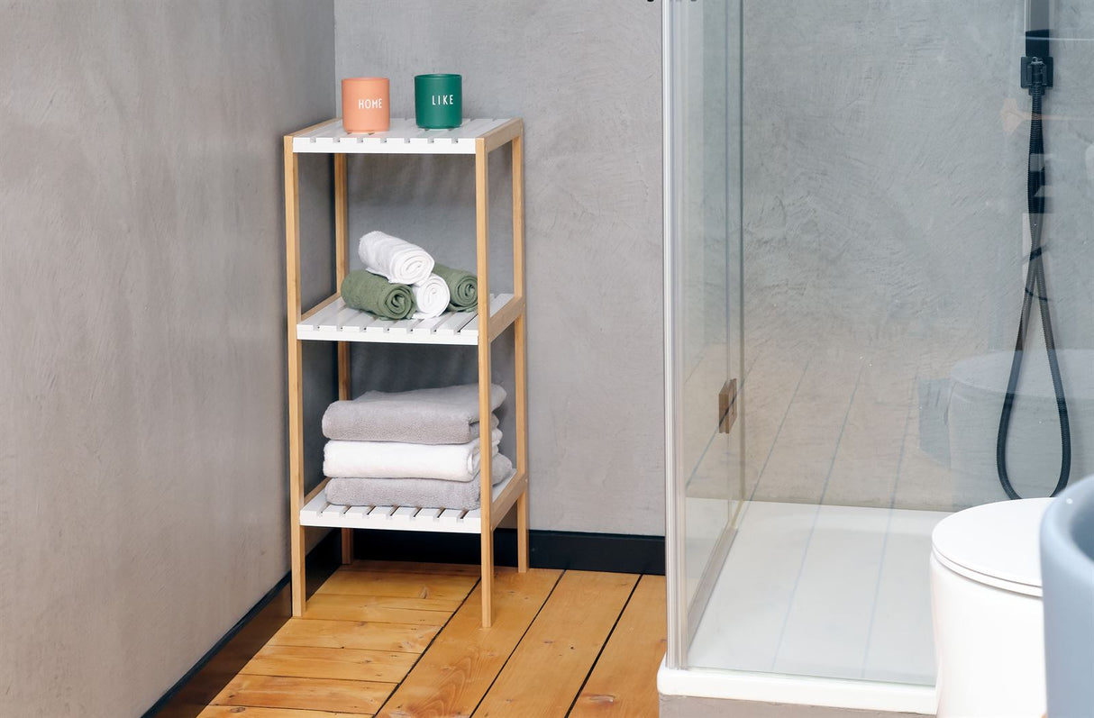 Elbmöbel Badregal Bambus Schuhschrank 3 Ablagen Handtuchregal Holz Regal natur weiß