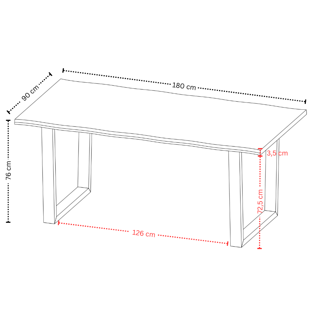 Terra Home Esstisch Sigurd 180 x 90 cm, natürliche Kante