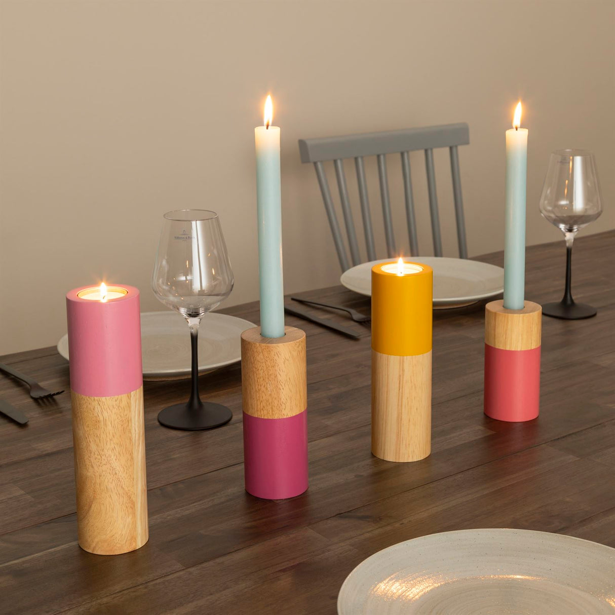 Terra Home Kerzenständer Rosa Gelb, 4er Set
