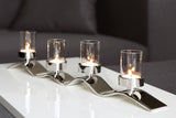 Fink Teelichthalter, 4-flammig Wave silberfarben Aluminium, Glas, vernickelt Höhe 12 cm