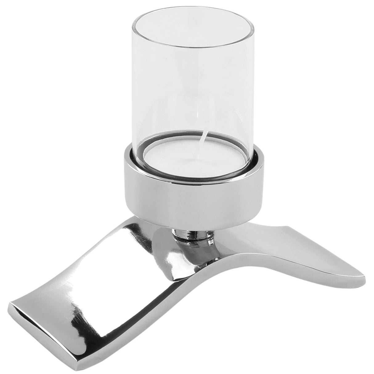 Fink Teelichthalter Wave silberfarben Aluminium, Glas, vernickelt Höhe 6 cm