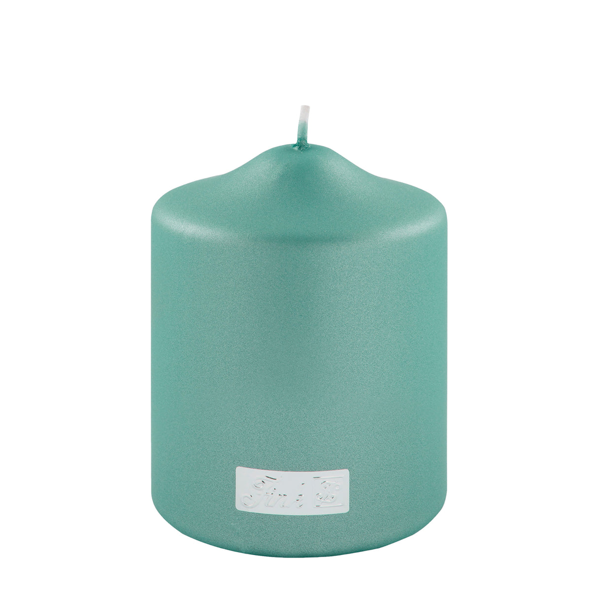 Fink metallic Stumpenkerze Candle türkis Paraffin Höhe 10 cm