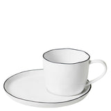 Broste Copenhagen Tasse Mit Untertasse  Salt white w/black rim