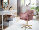 WOHNLING Schreibtischstuhl Rosa Samt Design Drehstuhl mit Lehne, Schalenstuhl 120 kg Höhenverstellbar, Arbeitsstuhl ohne Rollen, Stuhl Schreibtisch Home-Office Drehbar