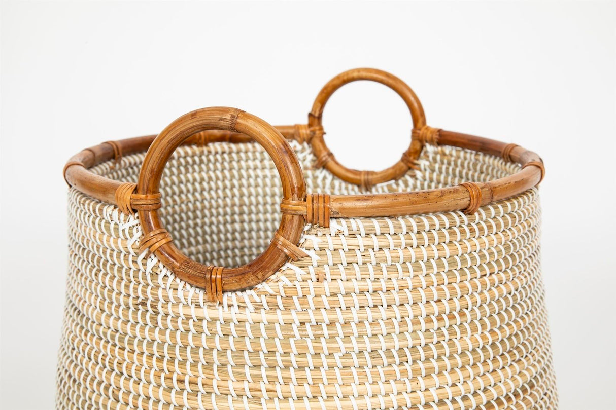Terra Home Seegras Korbset Rattan Ø42 und Ø 34 grün weiß