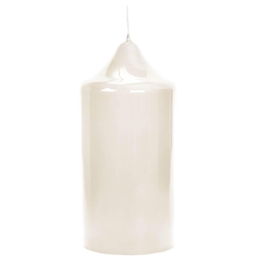 Fink gelackte Stumpenkerze Altar creme Paraffin Höhe 15 cm