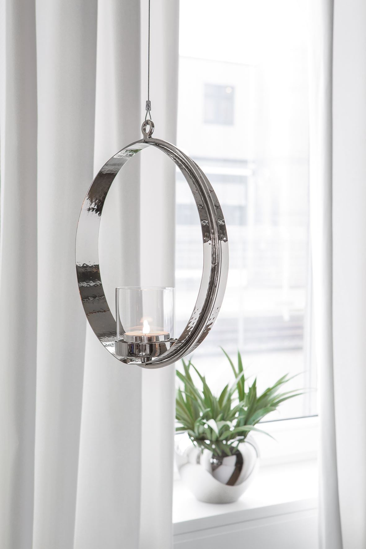 Fink Teelichthalter Colette silber Eisen, vernickelt , Glas Höhe 34 cm