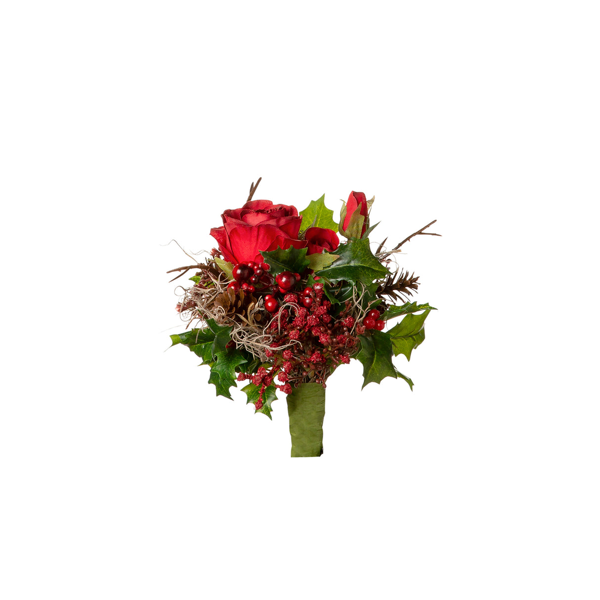 Fink Kunstblumenstrauß, Petitbouquet Petitbouquet grün, rot Kunstfasern Höhe 14 cm