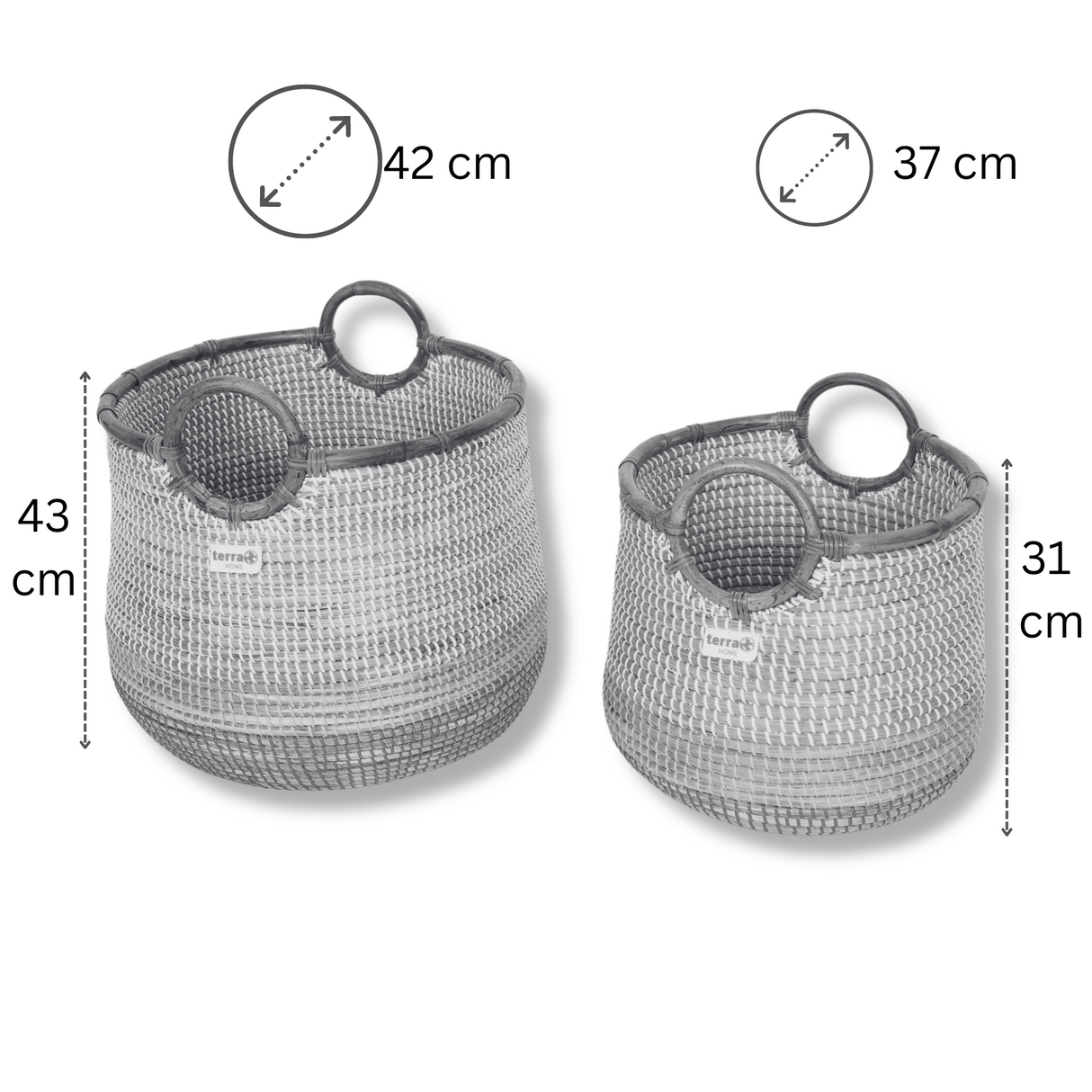 Terra Home Seegras Korbset Rattan Ø42 und Ø 34 grün weiß