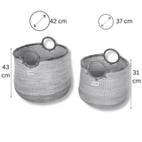 Terra Home Seegras Korbset Rattan Ø42 und Ø 34 grün weiß
