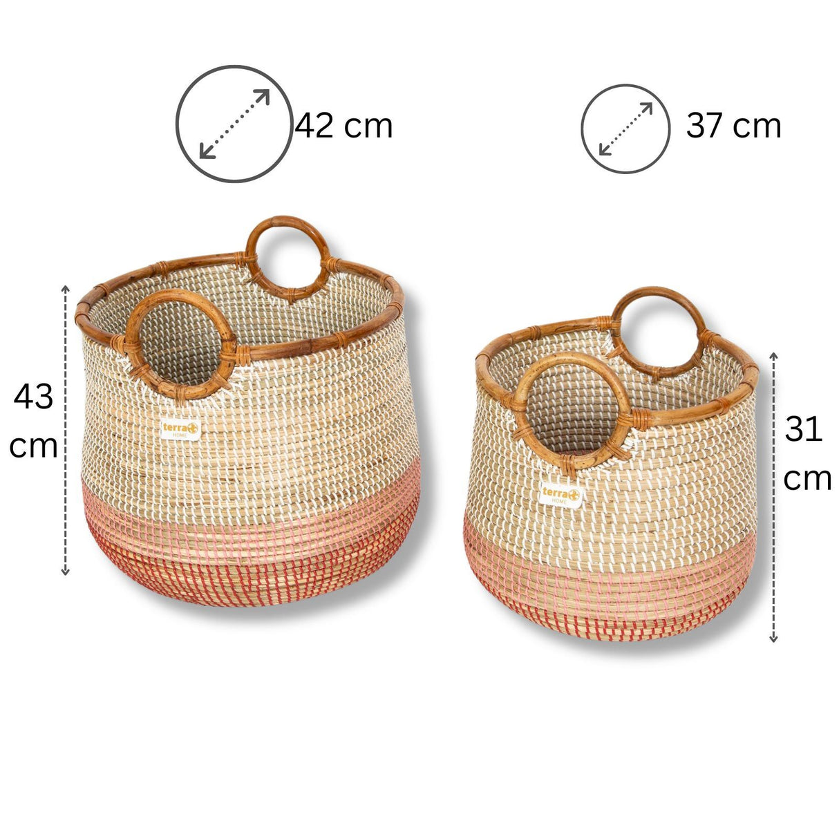 Terra Home Seegras Korbset Rattan Ø42 und Ø 34 rot weiß