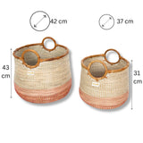 Terra Home Seegras Korbset Rattan Ø42 und Ø 34 rot weiß