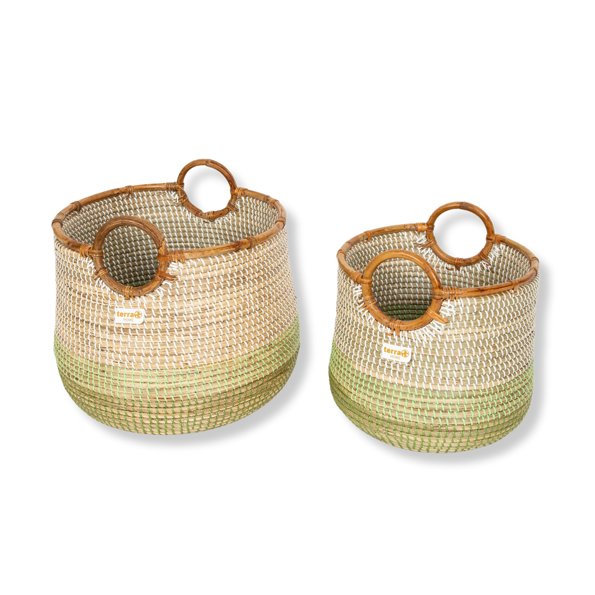 Terra Home Seegras Korbset Rattan Ø42 und Ø 34 grün weiß