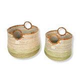 Terra Home Seegras Korbset Rattan Ø42 und Ø 34 grün weiß