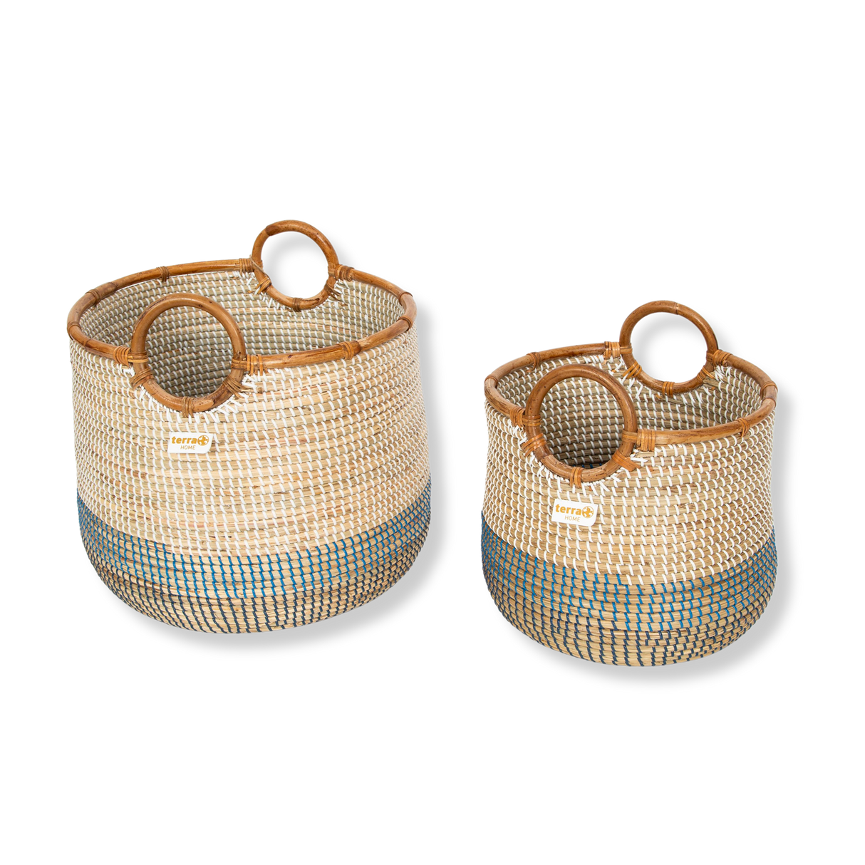 Terra Home Seegras Korbset Rattan Ø42 und Ø34 navy blau weiß