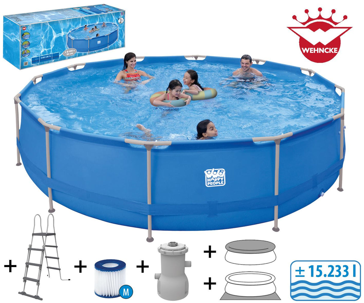 Happy People Stahlrahmenpool 450 x 122 cm im Set blau