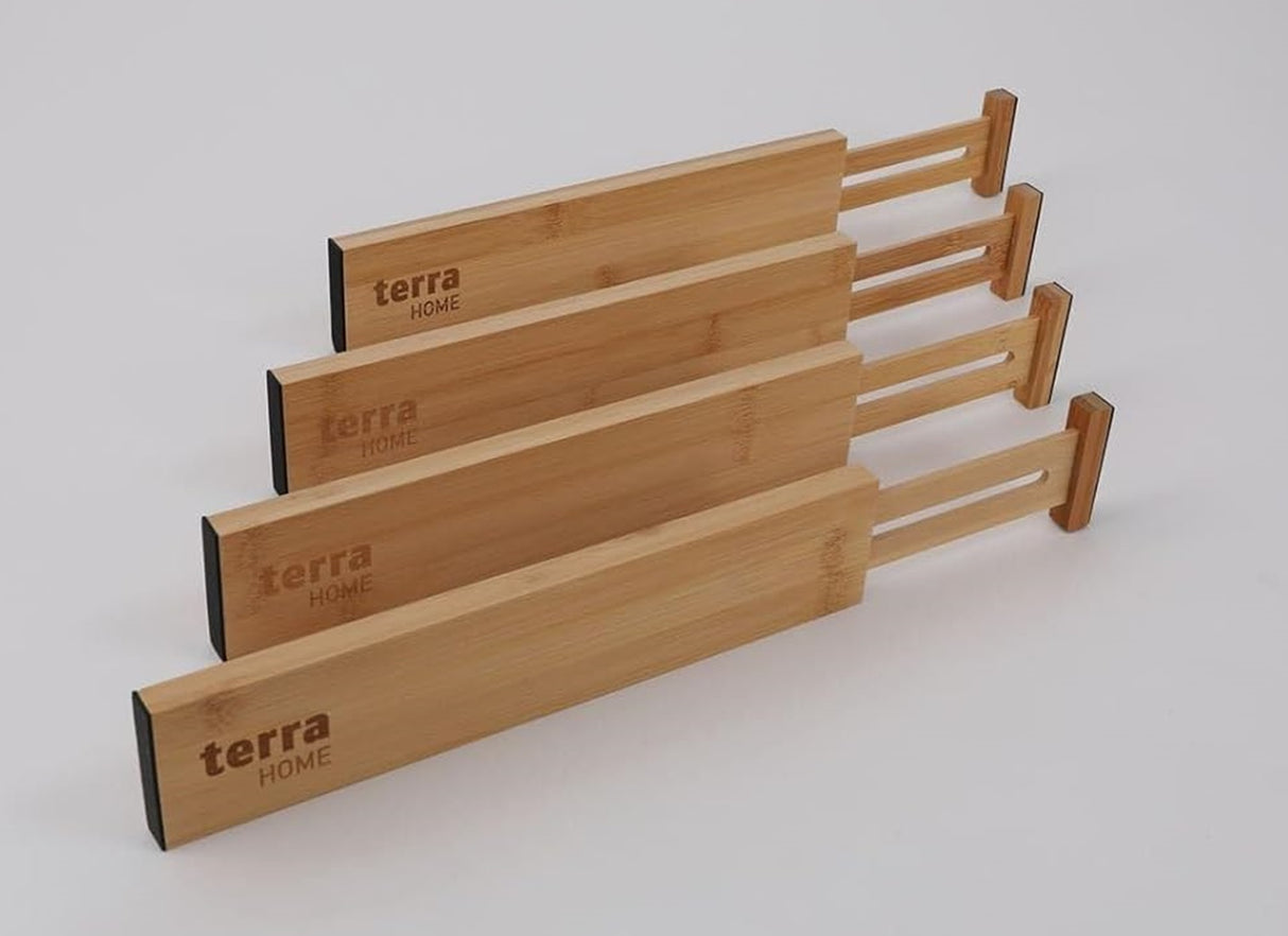 Terra Home Schubladentrenner groß Ordnungssystem Bambus 4er Pack Groß bis 56 cm