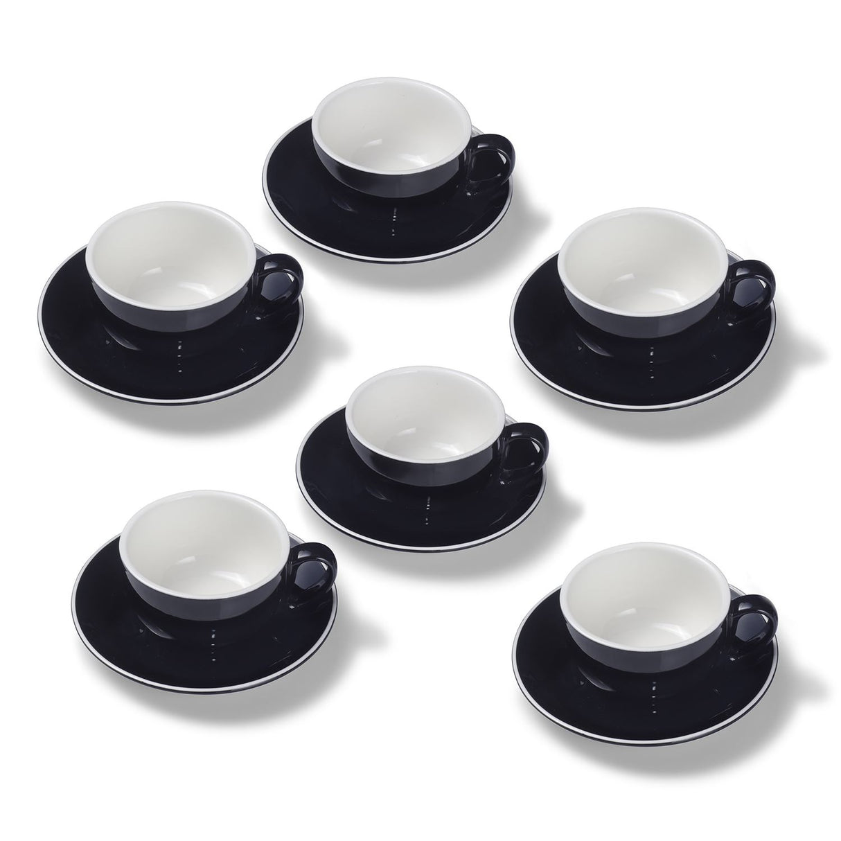 Terra Home 6er Milchkaffeetassen-Set, Schwarz glossy