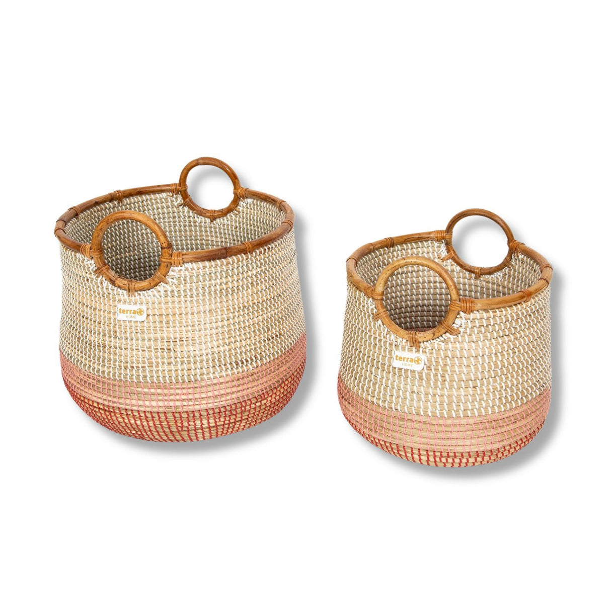 Terra Home Seegras Korbset Rattan Ø42 und Ø 34 rot weiß