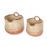 Terra Home Seegras Korbset Rattan Ø42 und Ø 34 rot weiß