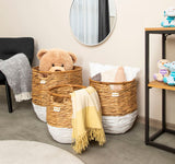 Terra Home Korbset 3 er Set Wasserhyazinthe Rattan Ø45/38,5/33,5 H45/40/35 weiß natur