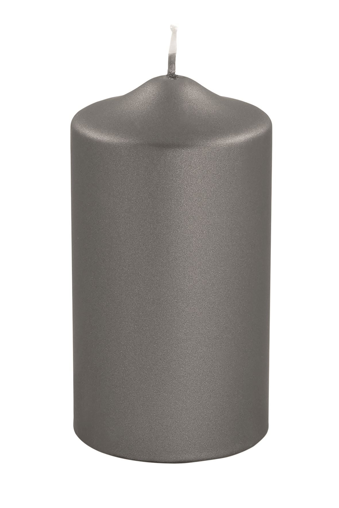 Fink metallic Stumpenkerze Candle grau Paraffin Höhe 15 cm