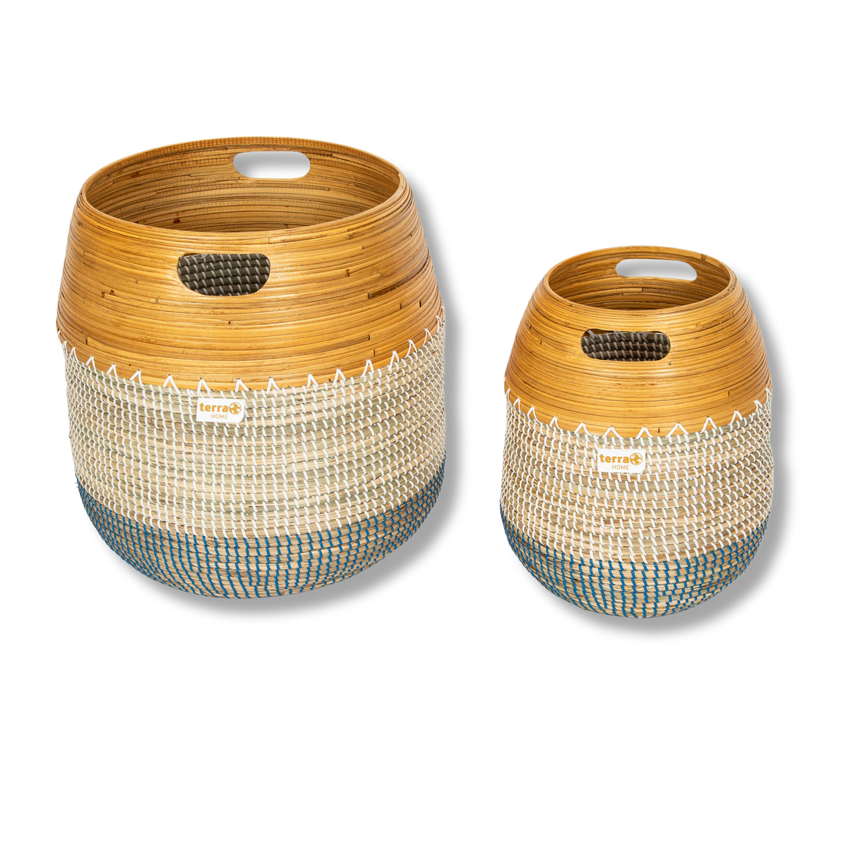 Terra Home Korb Set Seegras Bambus Ø35 und Ø 20 blau weiß natur