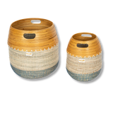 Terra Home Korb Set Seegras Bambus Ø35 und Ø 20 blau weiß natur