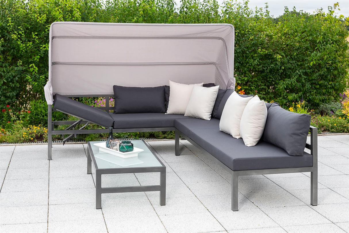 Merxx Gartenlounge Amaro mit Dach Aluminium, Textil graphit, grau, beige