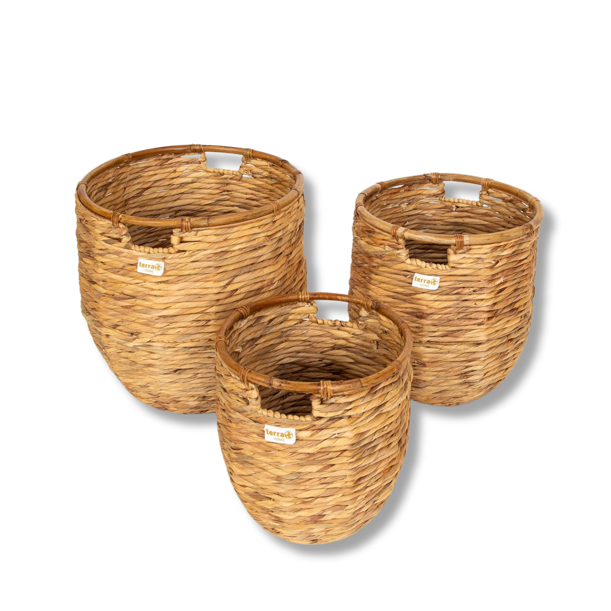 Terra Home Korbset 3 er Set Wasserhyazinthe Rattan Ø45/38,5/33,5 H45/40/35 braun