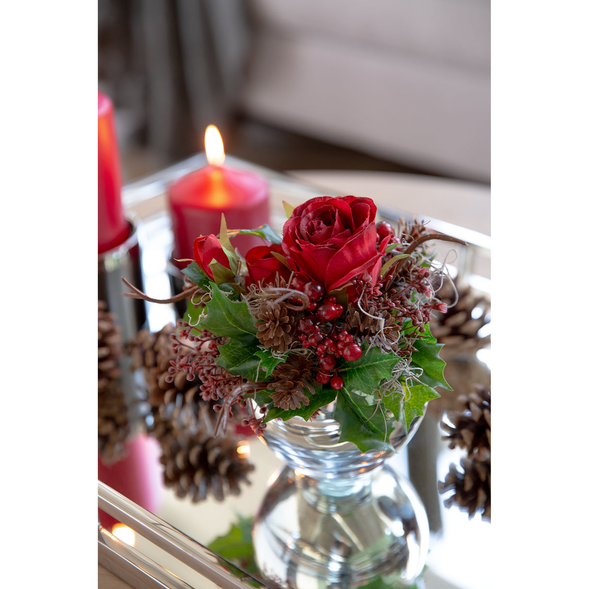 Fink Kunstblumenstrauß, Petitbouquet Petitbouquet grün, rot Kunstfasern Höhe 14 cm