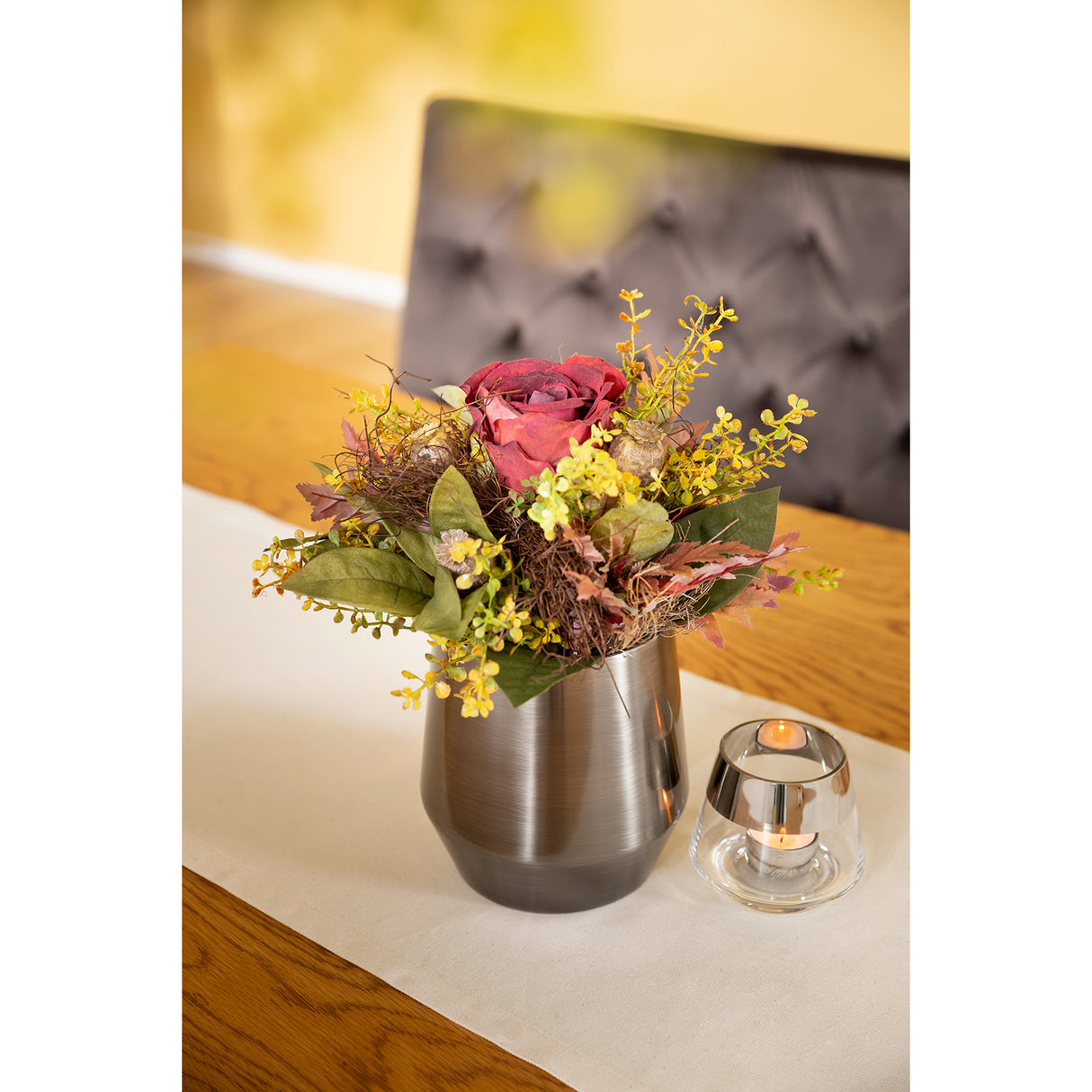 Fink Kunstblumenstrauß Mina dunkel rot, gelb, grün Kunstfasern Höhe 25 cm