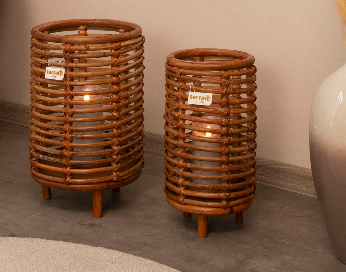 Terra Home Windlicht Set Rattan Ø26 H40 und Ø18 H36 Glas