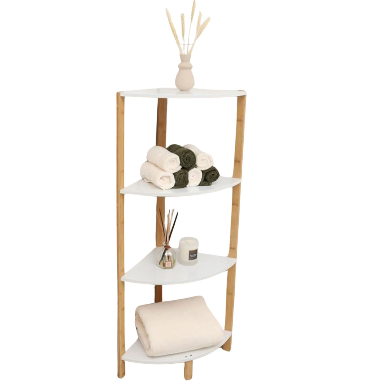 Terra Home Eckregal Bambus Badregal Küchenregal Standregal Holzregal Regal weiß braun