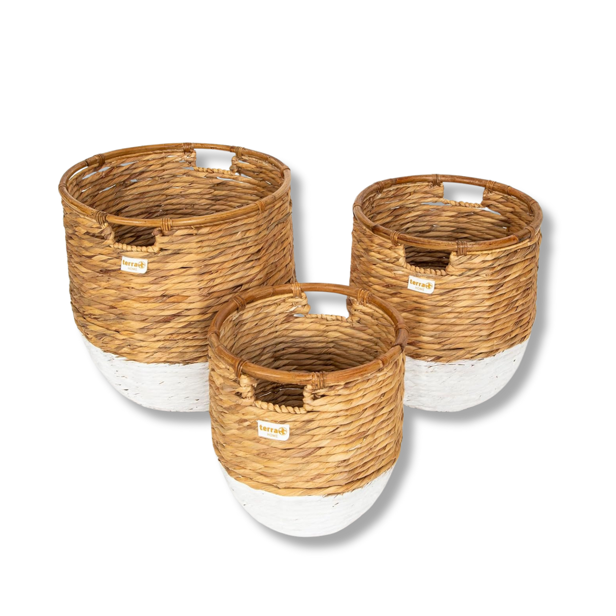 Terra Home Korbset 3 er Set Wasserhyazinthe Rattan Ø45/38,5/33,5 H45/40/35 weiß natur