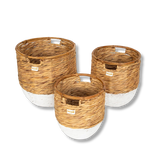 Terra Home Korbset 3 er Set Wasserhyazinthe Rattan Ø45/38,5/33,5 H45/40/35 weiß natur