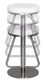 WOHNLING Barhocker WL1.292 Weiß Edelstahl höhenverstellbare Sitzfläche 54 - 79 cm, Design Barstuhl mit Rückenlehne, Bistrohocker Barsitz Gepolstert, Thekenhocker 360° Drehbar, Tresenstuhl Modern
