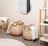 Terra Home Seegras Korbset Rattan Ø42 und Ø 34 rot weiß