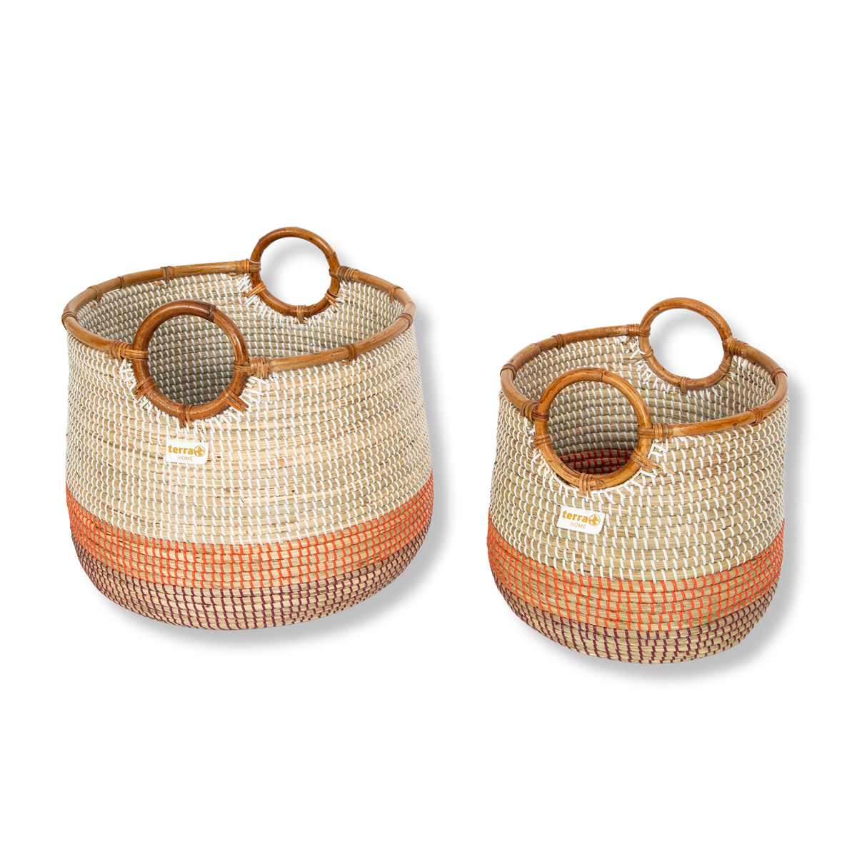 Terra Home Seegras Korbset Rattan Ø42 und Ø 34 rot orange weiß